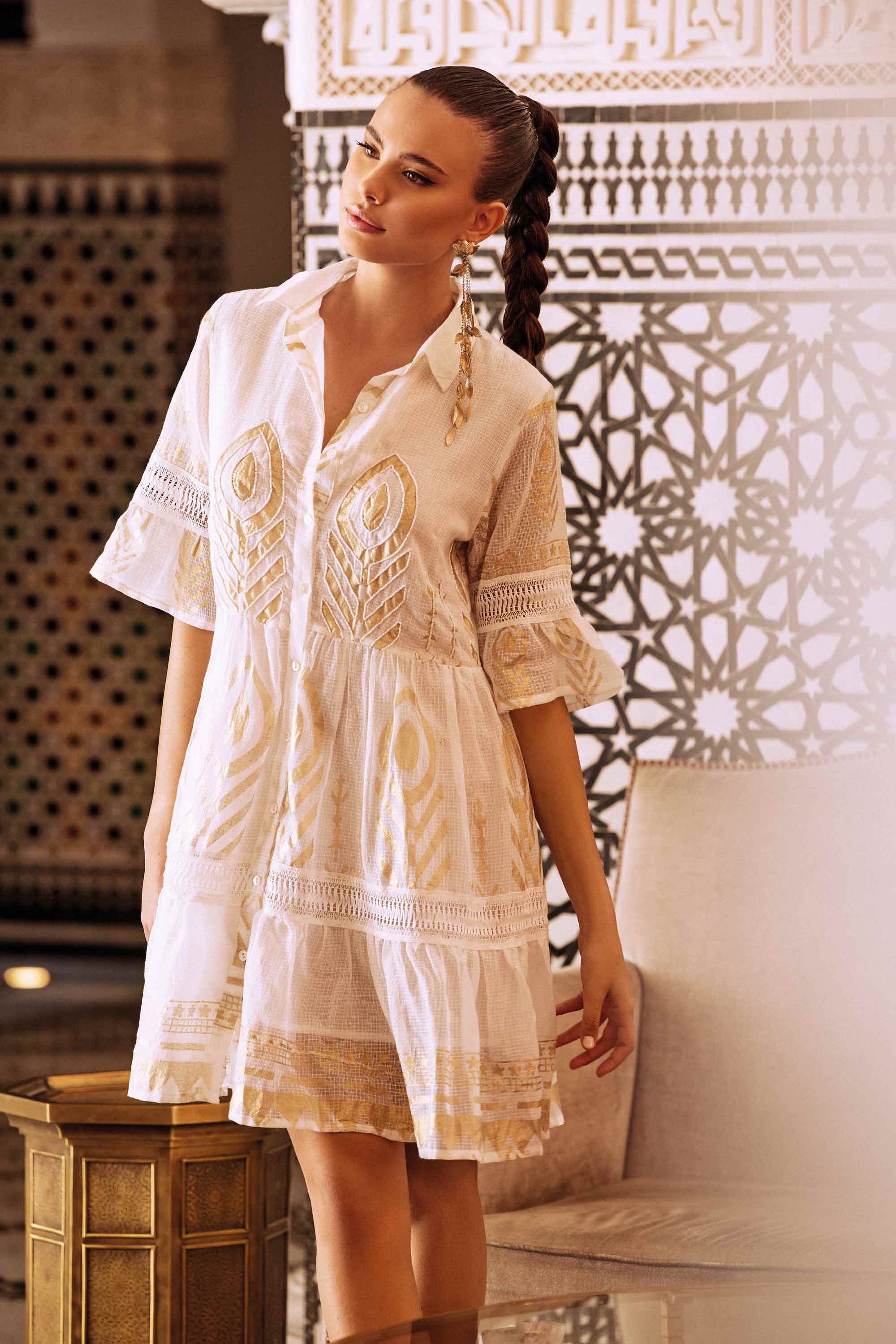 Abito Camicia Con Intarsi Rachel Bianco Da Donna By Iconique Moda abito-camicia-con-intarsi-rachel-bianco-da-donna-by-iconique-moda