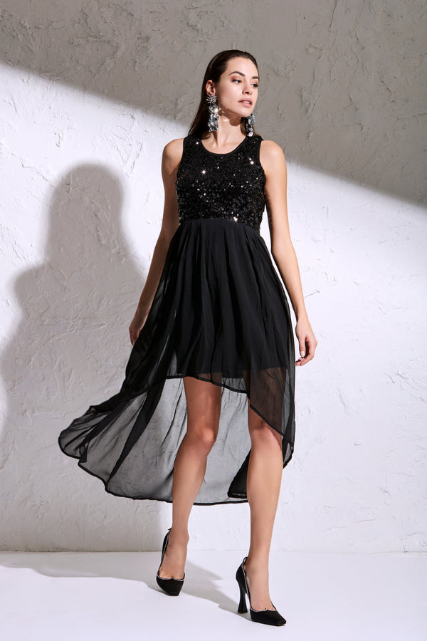 BLACK SLEEVELESS DRESS WITH SEQUINS