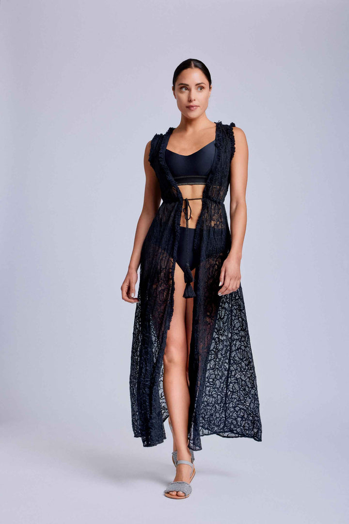 Spolverino Lungo In Pizzo Nero Donna David – Moda Mare Positano