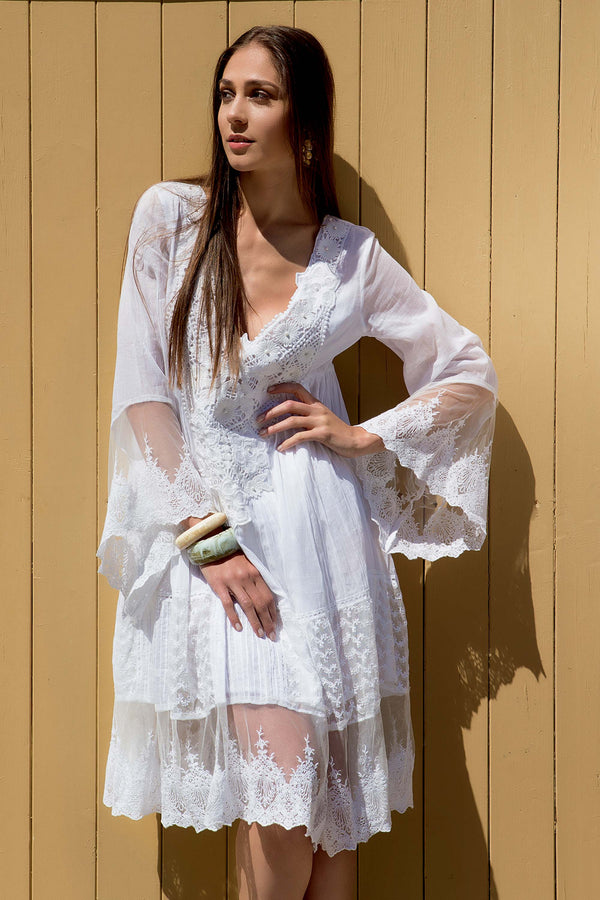 DRESS IN MACRAMÈ LACE PINK