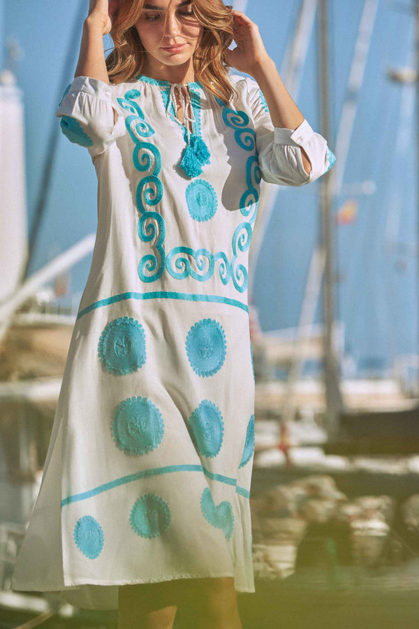 TURQUOISE EMBROIDERY LONG DRESS