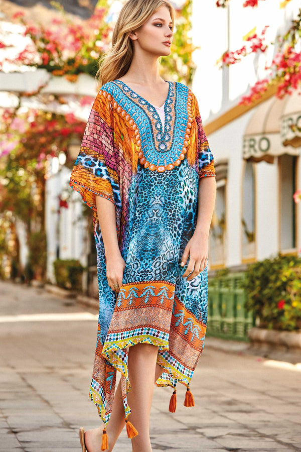 TURQUOISE SPOTTED PONCHO