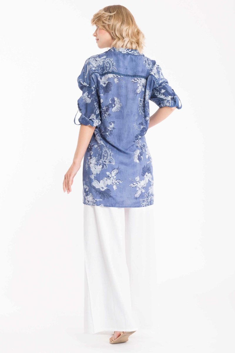 Camicia Toni Blu: Fantasia Floreale Elegante