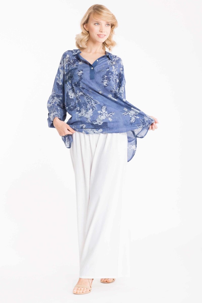 Camicia Toni Blu: Fantasia Floreale Elegante
