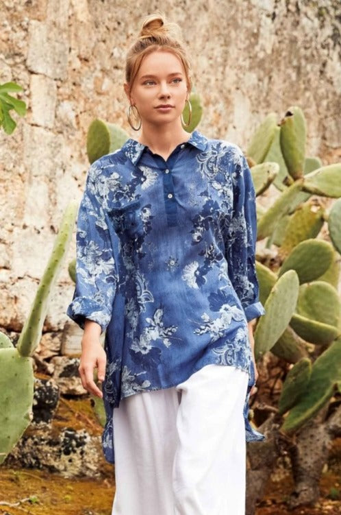 Camicia Toni Blu: Fantasia Floreale Elegante
