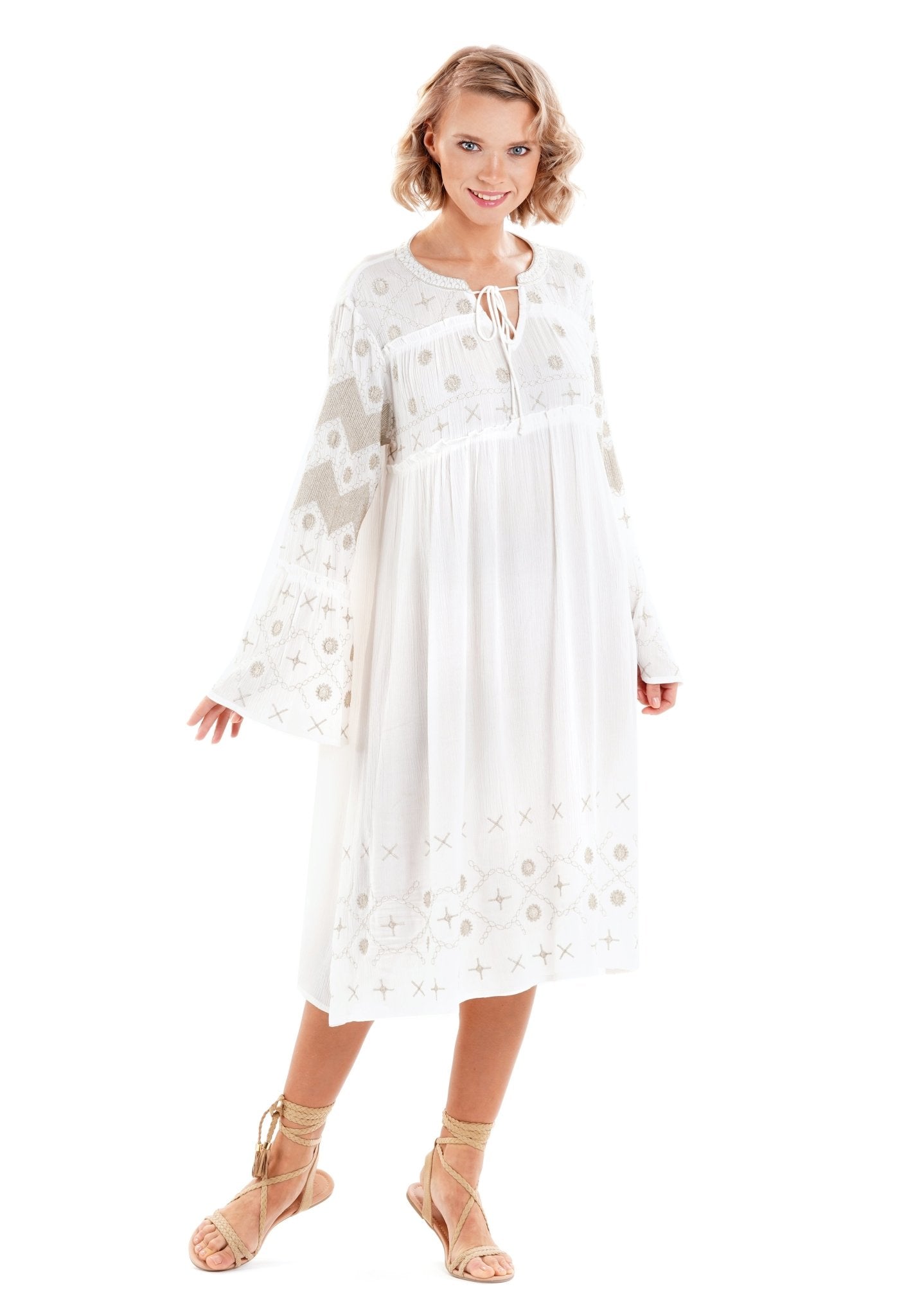 ABITO LUNGO RICAMI SABBIA